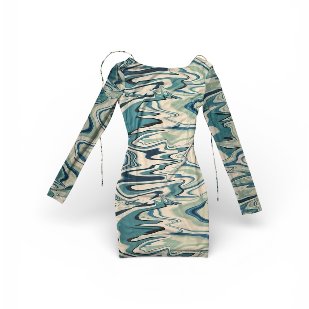 Princess Polly Blue and Cream Swirl Dress
